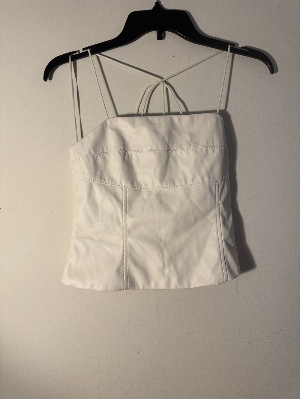 Women's White Strappy Faux-Leather Cami TopSize Small